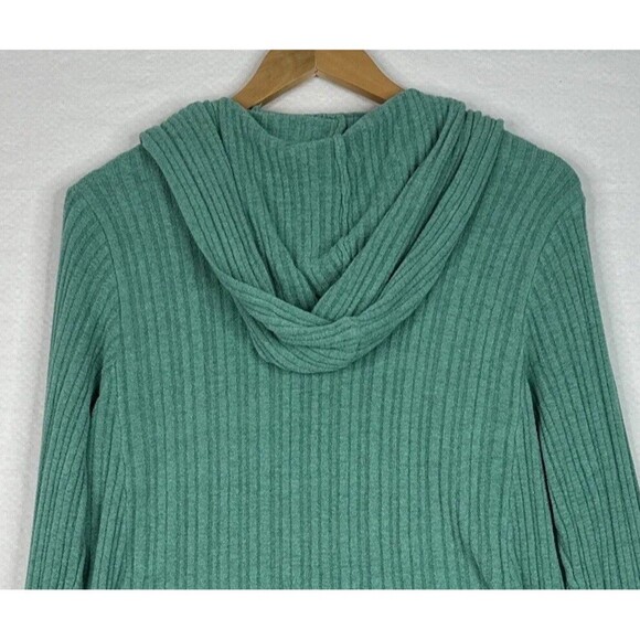 Barefoot Dreams CozyChic Ultra Lite Green Hooded‎ Cardigan Sweater Women’s Large - Picture 9 of 11